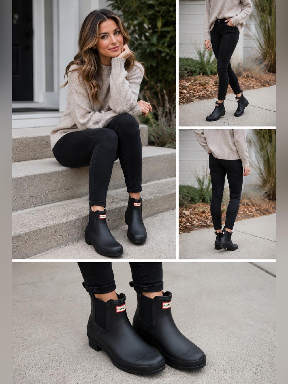Hunter Black Chelsea Rain Ankle Boots with Logo